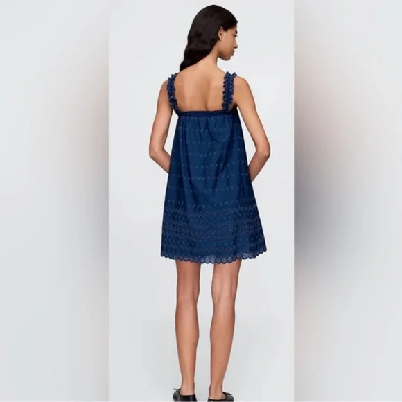 Gap x Doen Blue Eyelet Shift Mini Dress size Medium - Picture 2 of 9